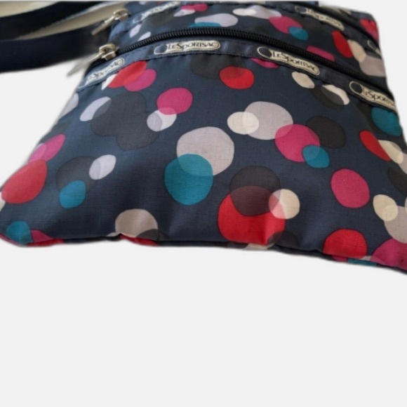 LeSportsac Crossbody Bag 3 Zip Navy Blue Polka Dot ⭐️⭐️⭐️⭐️ - Picture 5 of 15